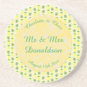Tropical Summer Wedding Pineapple and Palm Leaves Coaster