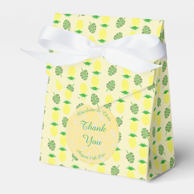 Tropical Summer Wedding Pineapple and Palm Leaves Favour Box (Front Side)
