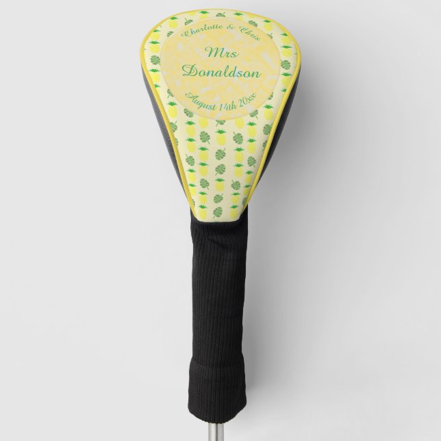 Tropical Summer Wedding Pineapple and Palm Leaves Golf Head Cover (Front)