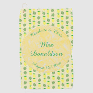 Tropical Summer Wedding Pineapple and Palm Leaves Golf Towel