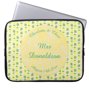 Tropical Summer Wedding Pineapple and Palm Leaves Laptop Sleeve