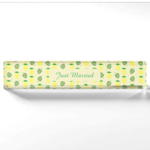 Tropical Summer Wedding Pineapple and Palm Leaves Nameplate