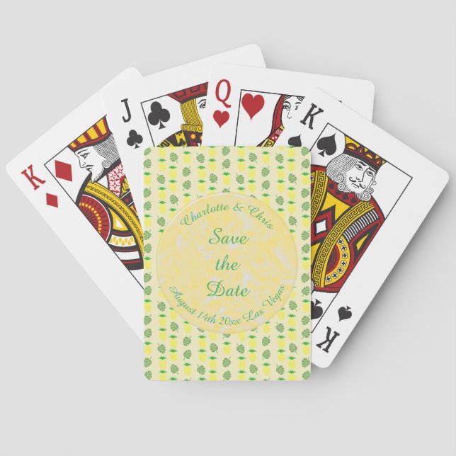 Tropical Summer Wedding Pineapple and Palm Leaves Playing Cards (Back)