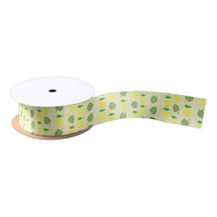 Tropical Summer Wedding Pineapple and Palm Leaves Satin Ribbon
