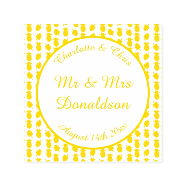 Tropical Summer Wedding Pineapple and Palm Leaves Self-inking Stamp (Design)