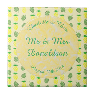 Tropical Summer Wedding Pineapple and Palm Leaves Tile