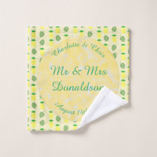 Tropical Summer Wedding Pineapple and Palm Leaves Wash Cloth