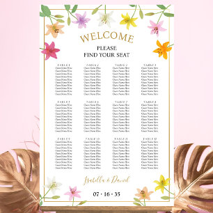 Tropical Summer White Floral Wedding Seating Chart