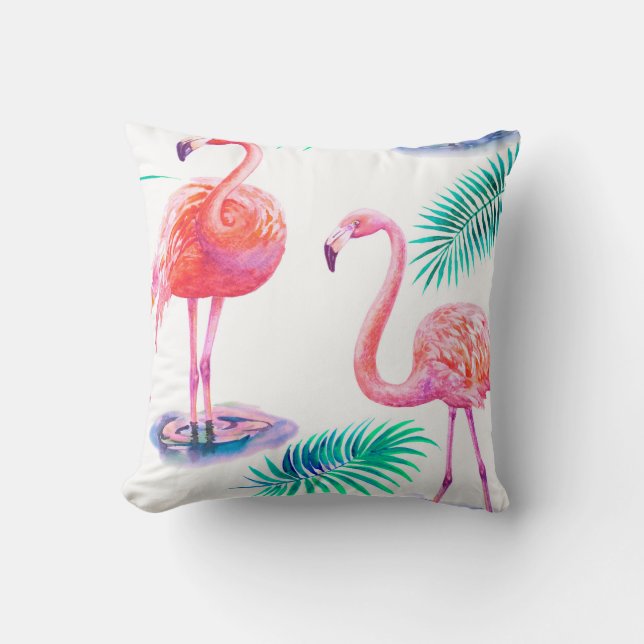 Tropical summer with flamingos palm leaves and exo cushion (Front)