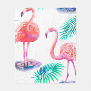 Tropical summer with flamingos palm leaves and exo fleece blanket