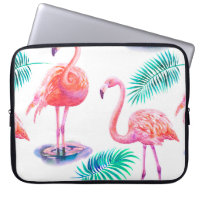 Tropical summer with flamingos palm leaves and exo