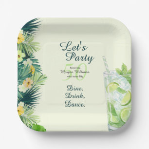 Tropical Summer Yellow Cocktail 50th Birthday Paper Plate