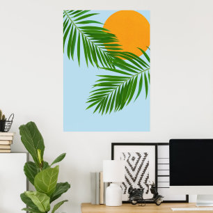Tropical Sun Palm Leaves Blue Sky Minimalist Poster