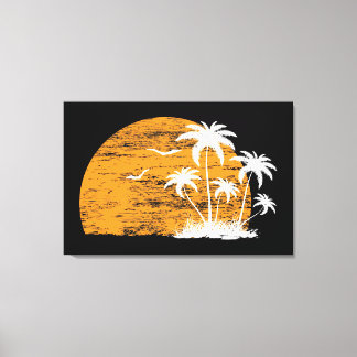 Tropical sun palm trees & birds canvas print