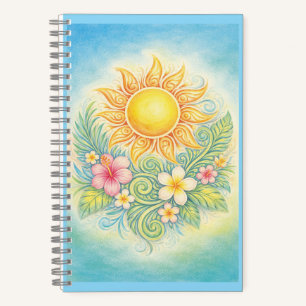 Tropical Sun with Pink Hibiscus and Plumeria Notebook