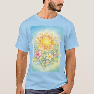 Tropical Sun with Pink Hibiscus and Plumeria T-Shirt