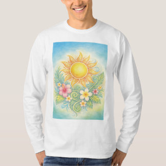 Tropical Sun with Pink Hibiscus and Plumeria T-Shirt