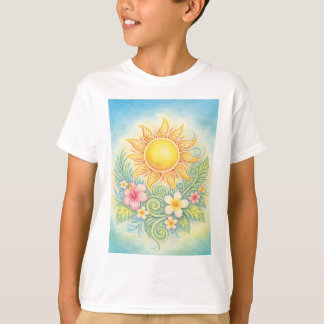 Tropical Sun with Pink Hibiscus and Plumeria T-Shirt