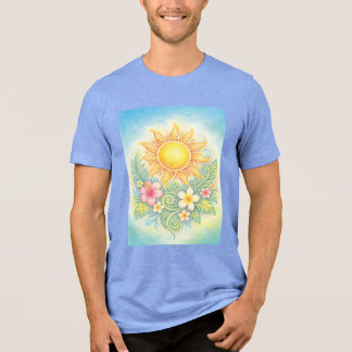 Tropical Sun with Pink Hibiscus and Plumeria Tri-Blend Shirt