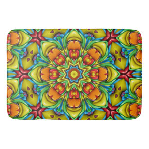 Tropical Sunburst Vintage Fractal Kaleidoscope Bath Mat