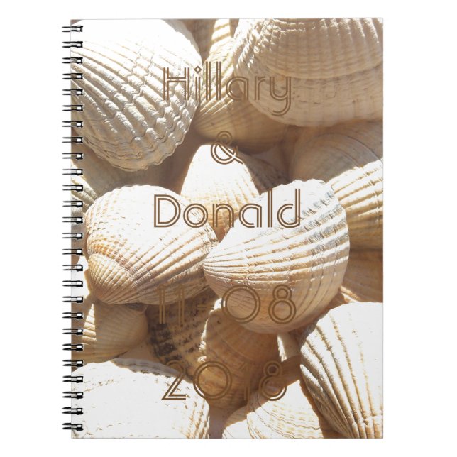 Tropical Sunny Exotic Sea Shells Bridal Names Date Spiral Notebook (Front)