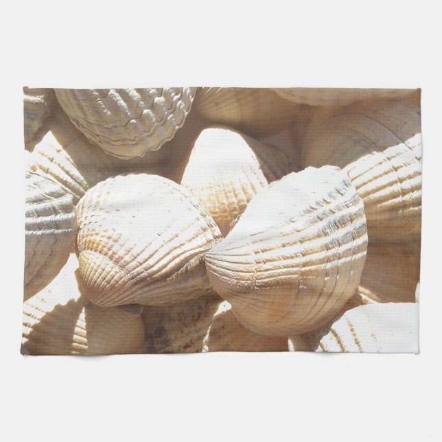 Tropical Sunny Exotic Sea Shells Tea Towel (Horizontal)