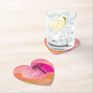 Tropical Sunrise Bold Pink Orange White Wedding   Paper Coaster