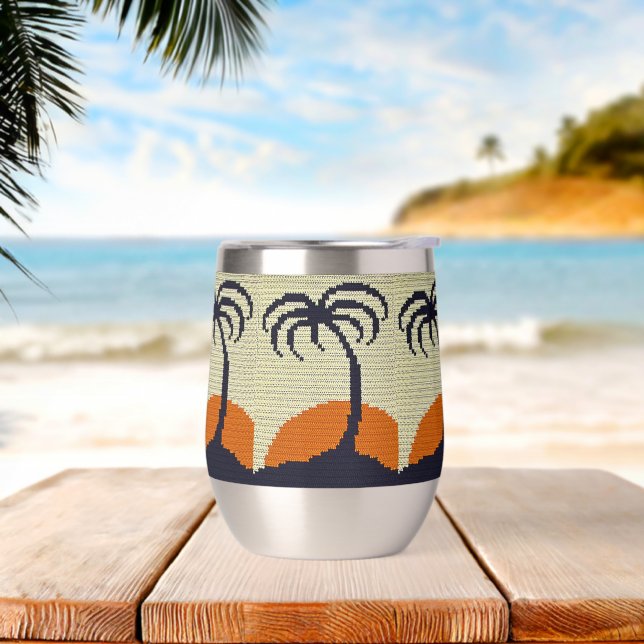Tropical Sunrise Palm Trees Artisan Crochet Print (Beach)