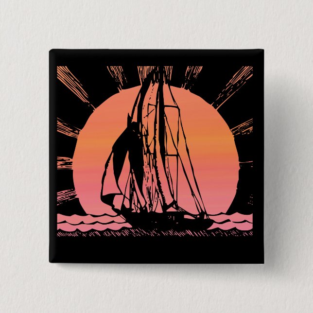 tropical sunrise sunset ship 15 cm square badge (Front)