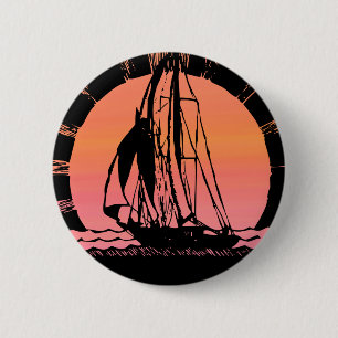 tropical sunrise sunset ship 6 cm round badge