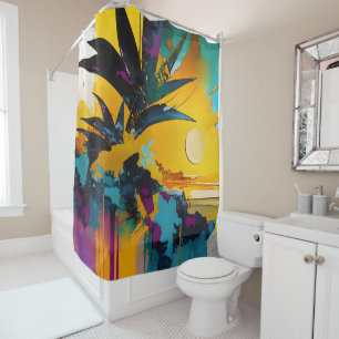 Tropical Sunset – Abstract Coastal Art Shower Curtain
