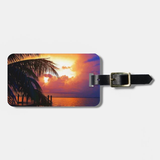 Tropical Sunset and Palm Tree Luggage Tag (Front Horizontal)