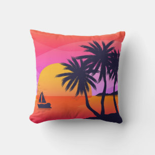 Tropical Sunset and Palm Trees  Cushion