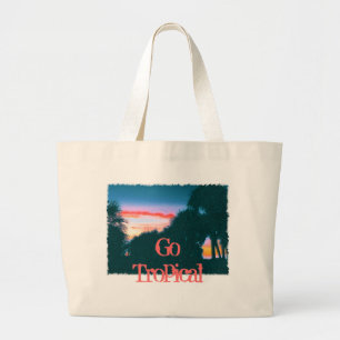 Tropical Sunset and Palm Trees Large Tote Bag