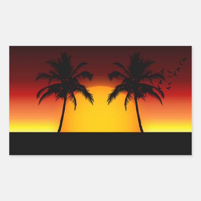 Tropical Sunset and Palm Trees Rectangular Sticker (Front)
