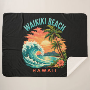 Tropical Sunset at Waikiki Beach Hawaii Sherpa Blanket