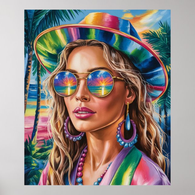 Tropical Sunset Babe Poster – Vibrant Retro Beach  (Front)