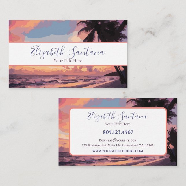Tropical Sunset Beach Business Card (Front/Back)
