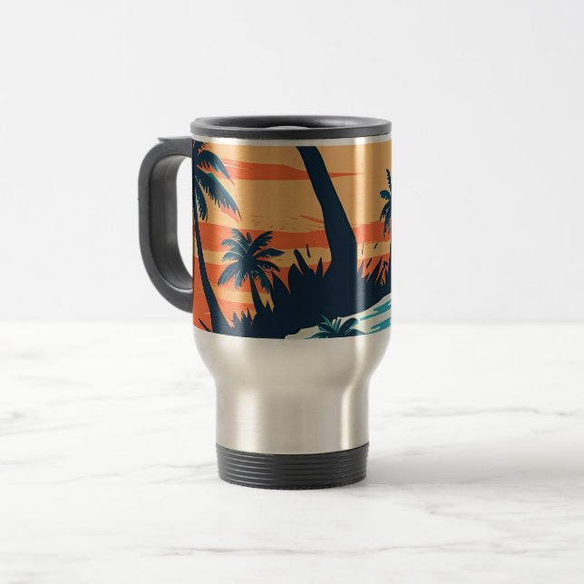Tropical Sunset Beach Coffee Mug – Relaxing Palm (Front Left)