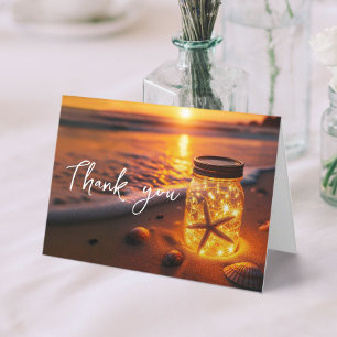 Tropical Sunset Beach Glowing Mason Jar Thank You Card