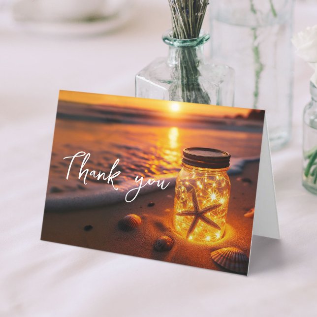 Tropical Sunset Beach Glowing Mason Jar Thank You Card (Creator Uploaded)