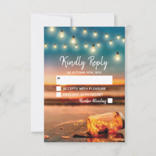 Tropical Sunset Beach Mason Jar Wedding RSVP Card