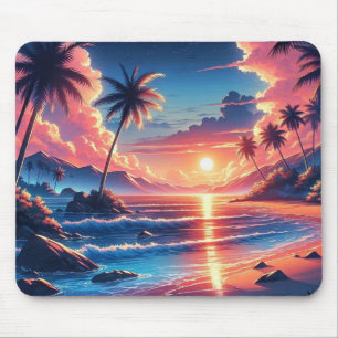 Tropical Sunset Beach Painting Mouse Pad
