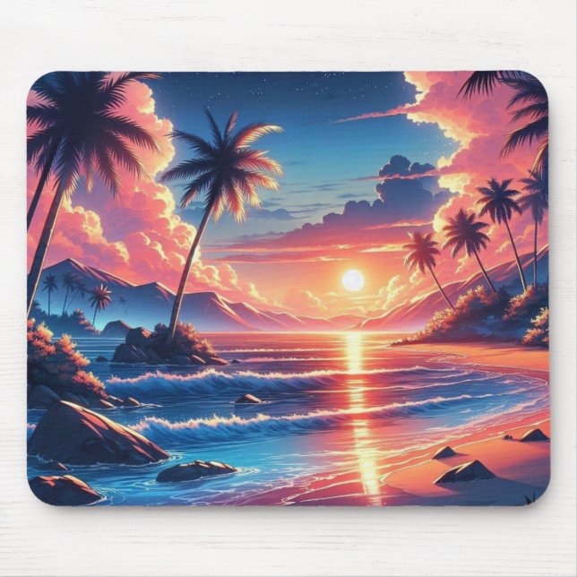 Tropical Sunset Beach Painting Mouse Pad (Front)