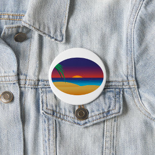 Tropical Sunset Beach Palm Leaves Ocean Waves 7.5 Cm Round Badge