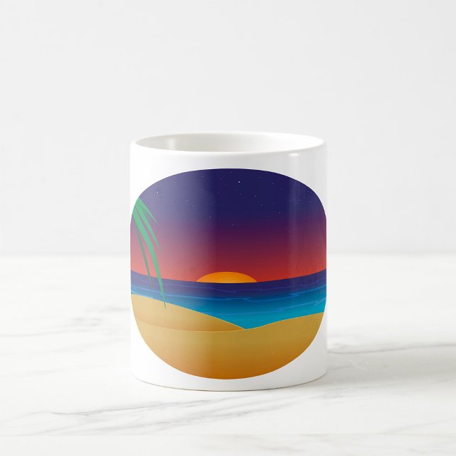 Tropical Sunset Beach Palm Leaves Ocean Waves Coffee Mug (Creator Uploaded)