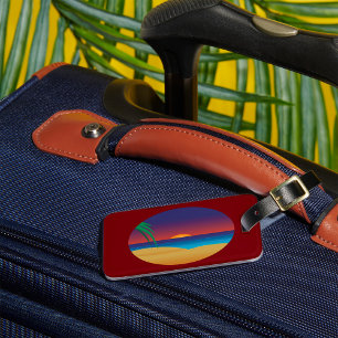 Tropical Sunset Beach Palm Leaves Ocean Waves Luggage Tag