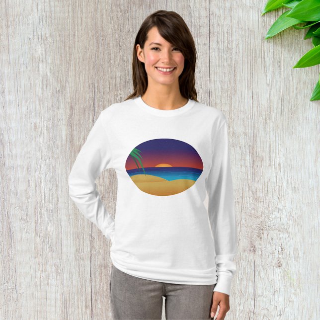 Tropical Sunset Beach Palm Leaves Ocean Waves T-Shirt (Creator Uploaded)