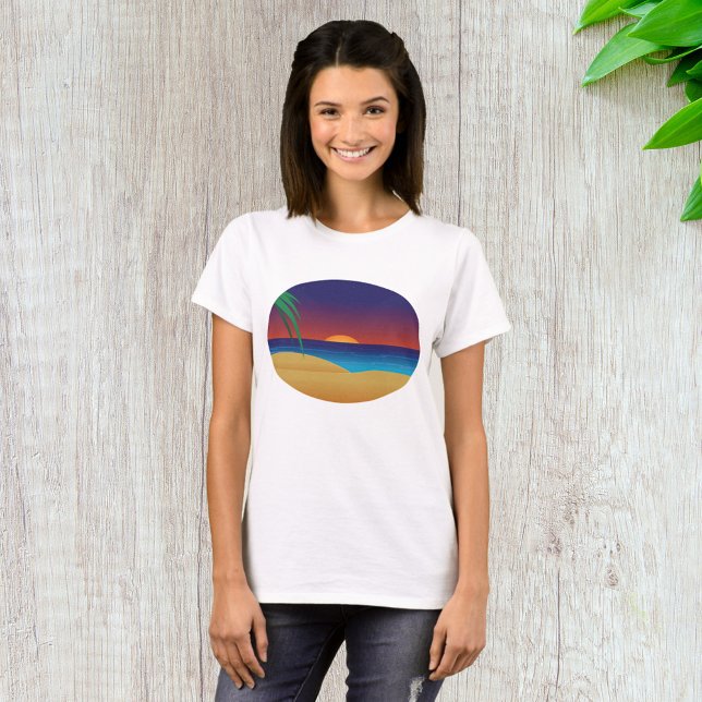 Tropical Sunset Beach Palm Leaves Ocean Waves T-Shirt (Creator Uploaded)