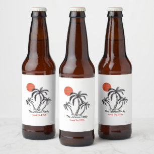 Tropical Sunset Beach Palm Tree Family Vacation Beer Bottle Label